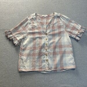 Madewell‎ Plaid Button Front Blouse Womens Small Flutter Sleeve Cottagecore Top